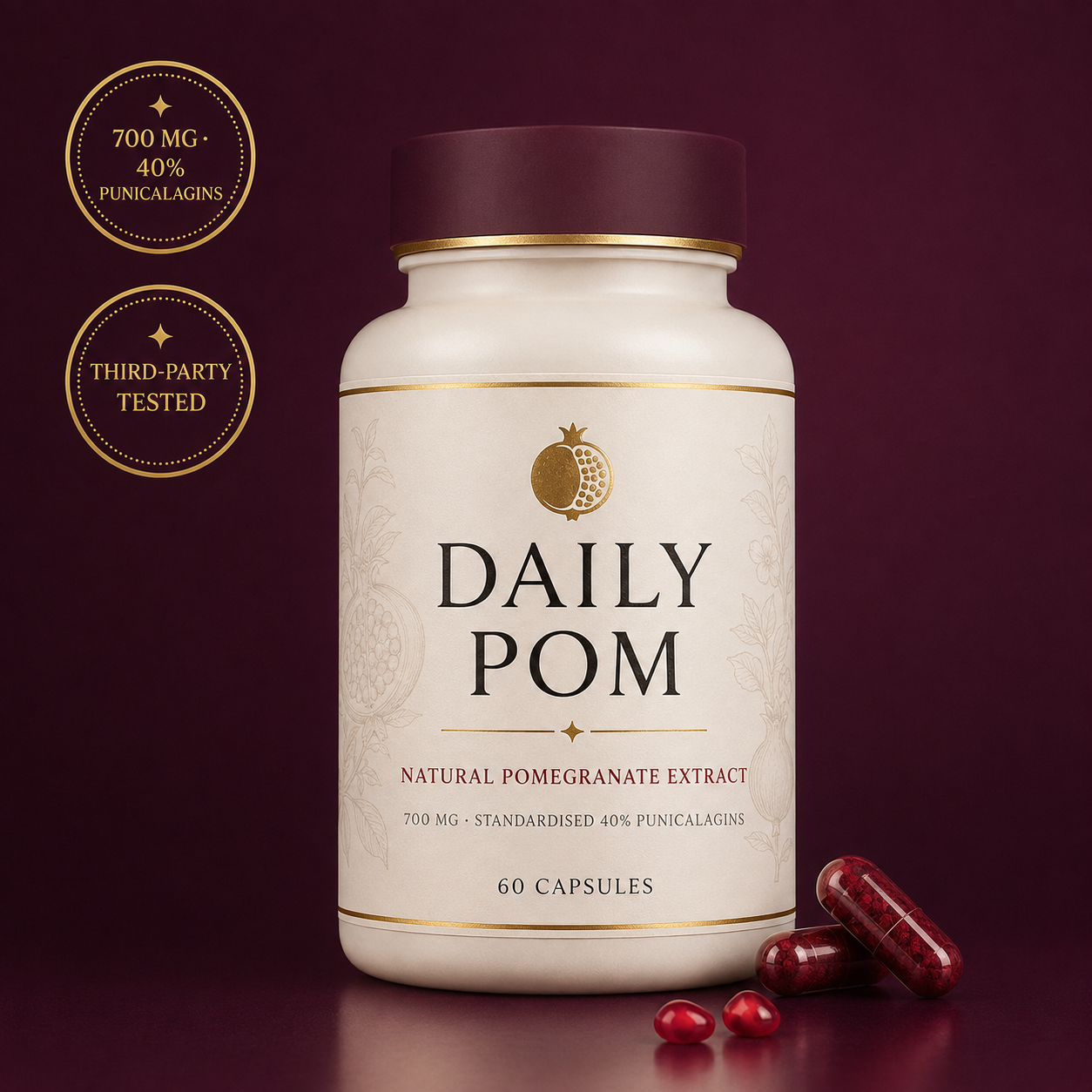 Daily Pom pomegranate extract bottle, 60 capsules