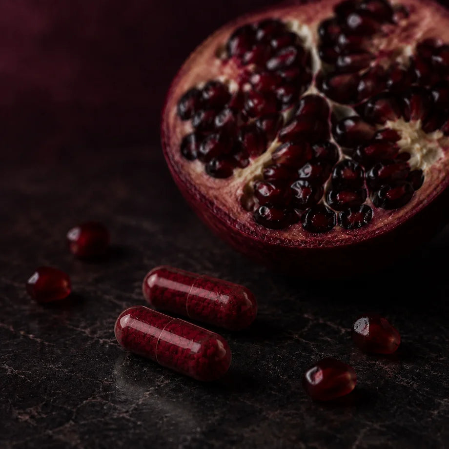 Capsules and pomegranate, macro